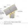 Connection of a SIP roof panel to a beveled SIP wall panel