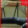 Straps are spaced too far apart causing the straps to compress the duct under its own weight