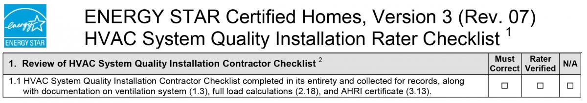 HVAC System Quality Installation Contractor (HVAC/C) Checklist Completed in its Entirety and Collected for Records.