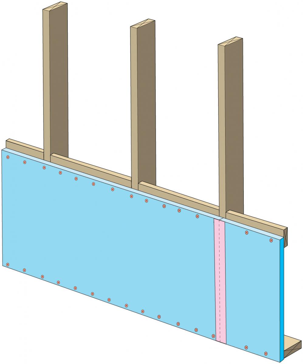 Clean taping areas, tape vertical joint and press firmly.