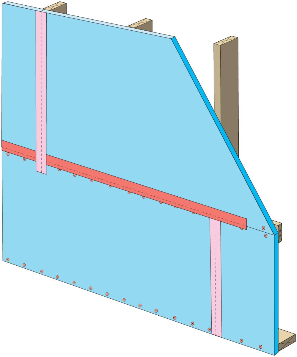 Clean taping areas and isntall tape on vertical joint of upper insulation.
