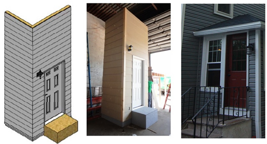 Retrofit spray foam over existing walls showing design, testing, and final construction.