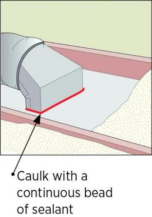Caulk air seals the boot to the ceiling.