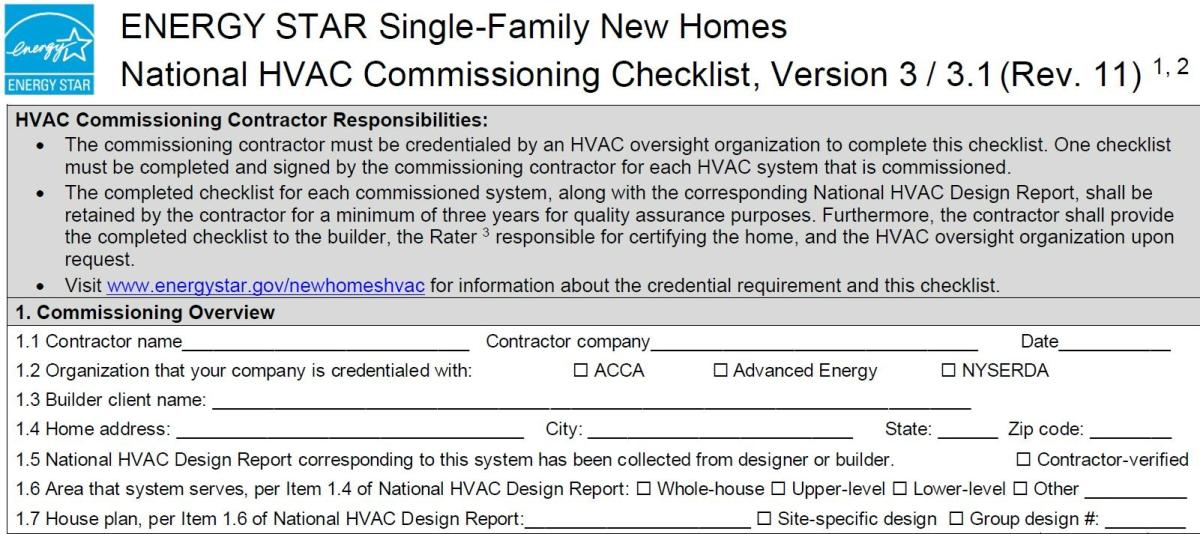 HVAC Commissioning Checklist Section 1 Revision 11