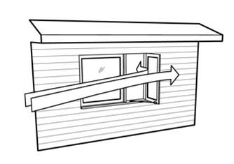Even when wind is blowing parallel to a wall, an open casement window can create a zone of higher pressure near the window opening, driving airflow into the house