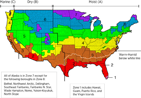Climate Zone Map from IECC 2009, 12, 15, and 18.