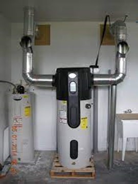 This heat pump water heater has been fitted with ducts to exhaust its waste cooling into the occupied living area