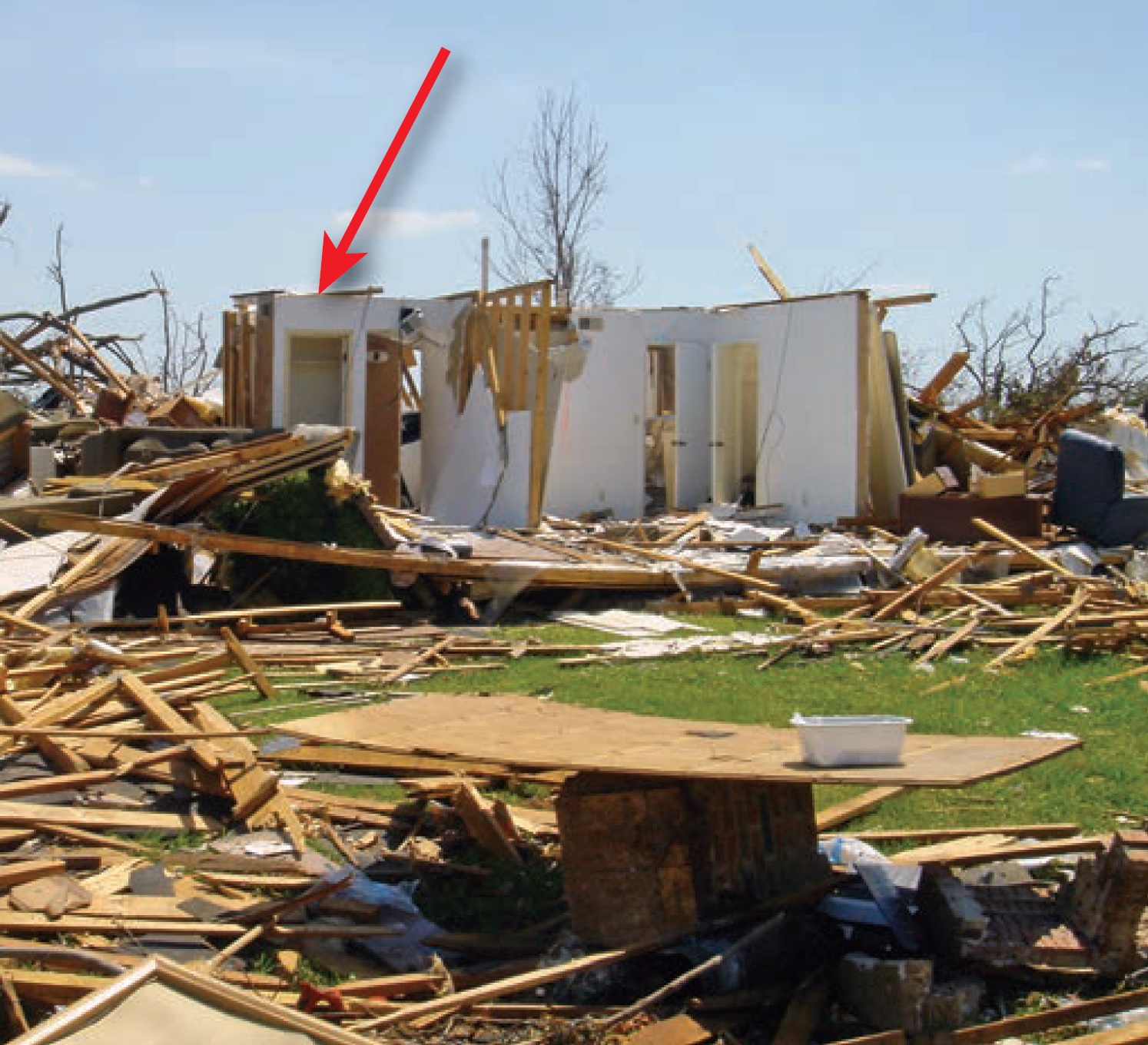An interior closet left partially intact after an EF4 tornado in Tuscaloosa, AL, 2011.