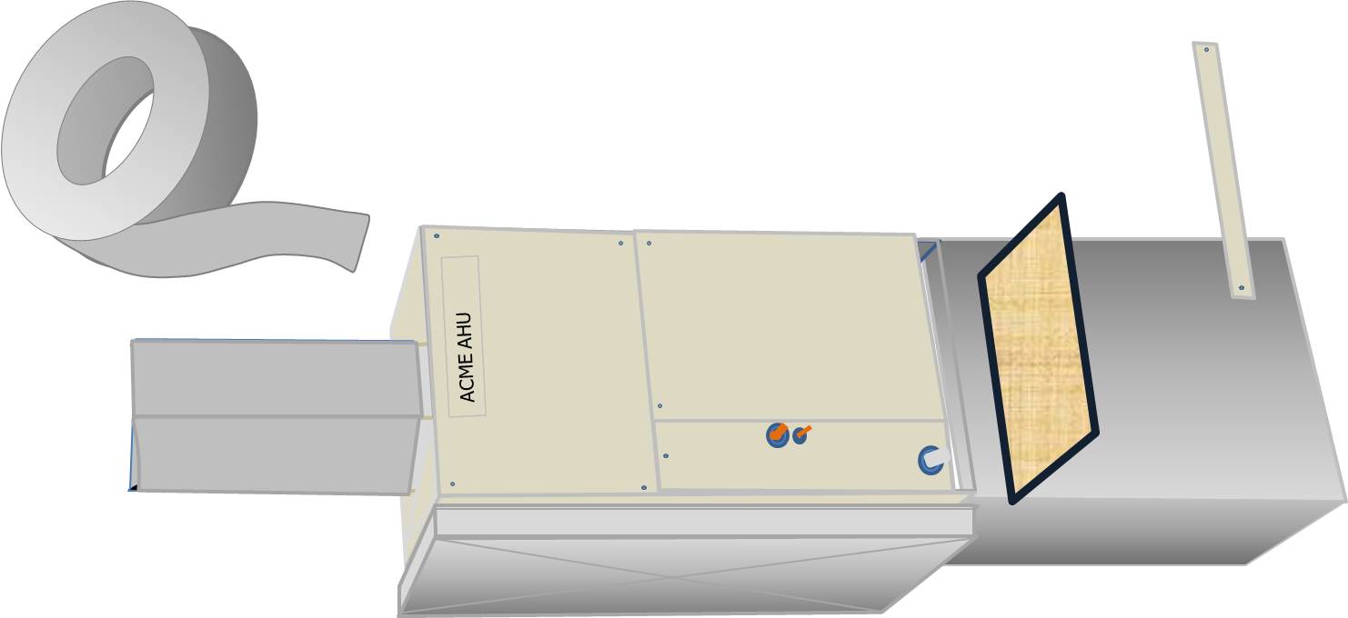 If the system is designed to use a thinner filter, the filter box should be sized appropriately. Install an access panel cover with a gasket and duct tape the edges.