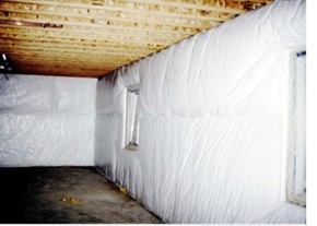Plastic-covered blanket insulation, the diaper approach to basement wall insulation, will trap moisture coming through the concrete, leading to mold, moisture, and odor problems