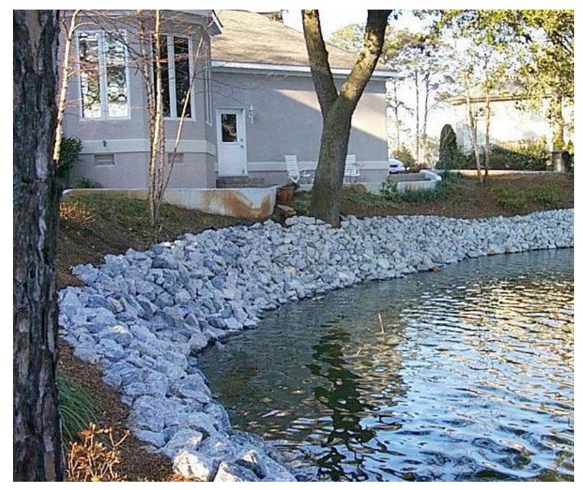 Riprap is used as a common erosion control technique along beachfronts and streambanks.