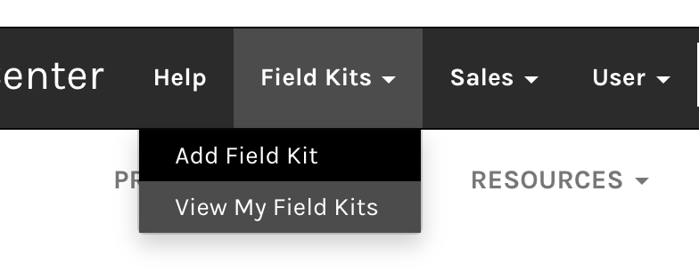 Screenshot: Navigation to add a new field kit.