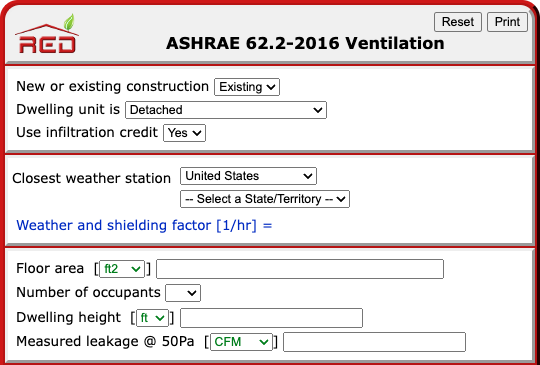Partial view of a RED Calc standalone tool.