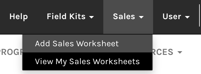 Screenshot: Sales Worksheets navigation.