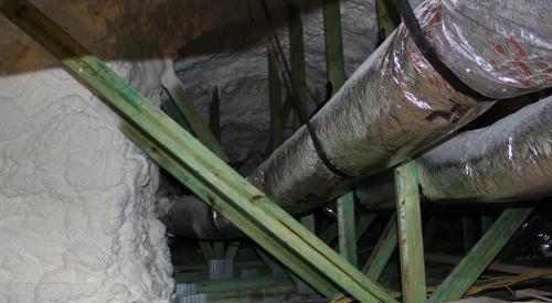 The HVAC ducts are properly supported with wide straps spaced close together.