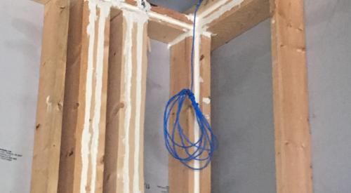 Seams in framing are sealed with caulk.