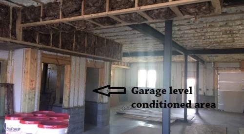 Right – Spray foam insulates the walls and ceilings separating the garage from the home.