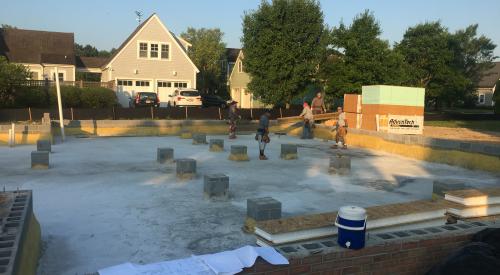 Right – Spray foam insulation was sprayed onto the ground and along the sides of the foundation walls and piers of this insulated crawl space.