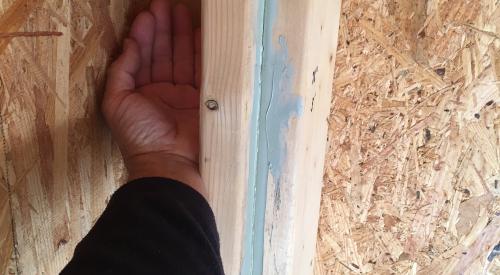 Right – This three studs in this corner are positioned to allow insulation against more of the exterior wall than standard three-stud corners.