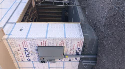 Right – all seams in the rigid foam were sealed with tape before installing the wire lathe for stucco. 