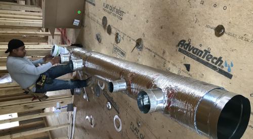 Right – A contractor installs mastic in branch duct take offs to air seal the seams where they attach to the trunk duct.