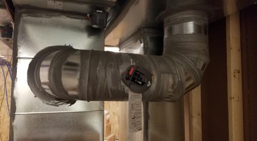 Right – This supply duct is thoroughly sealed at all joints with mastic to prevent air leakage and the duct is equipped with a damper to provide zoned heating and cooling along with other trunk ducts. 