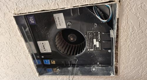 This fan has noticeable gaps between the fan box and the drywall that will need to be sealed with spray foam or caulk