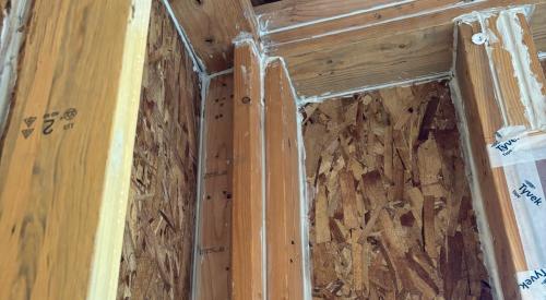 This three-stud corner was constructed to allow more insulation in the corner