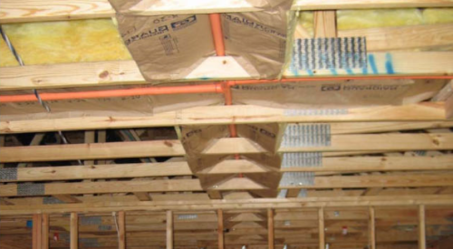 CPVC fire sprinkler piping is insulated using the tent method, as described in NFPA 13D.