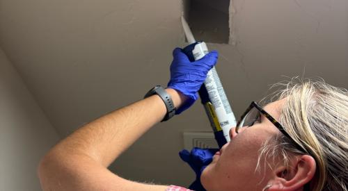 For homes with heating registers in the ceiling or floor, air seal where the duct boots meet the ceiling drywall or the flooring to prevent heat loss around the register.