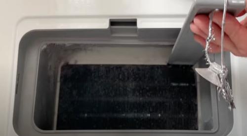 Many heat pump clothes dryers have a secondary place to check and clean the lint every 30-40 loads; this location could be the evaporator heat exchanger fins.