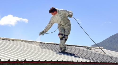 Right – This metal roof is being coated with a cool (high SRI) coating to reduce solar heat gain