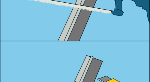 Cut the door sweep to size, using a hacksaw for the solid metal or plastic portion and either a utility knife or a pair of scissors for the vinyl portion.