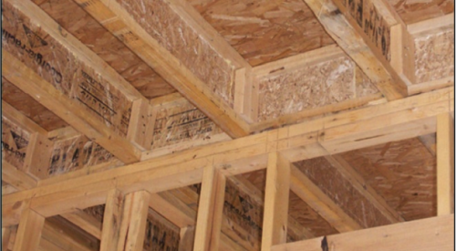 The I-joist is continuous along the shared wall and serves as a natural air barrier between the garage and the house