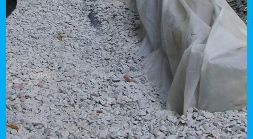 Right – House without gutters has waterproof liner, drain tile, and gravel bed extending more than 5 feet from foundation