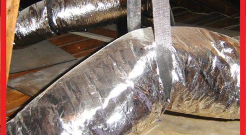 Wrong - Not enough straps were used to hang this flex duct so it is sagging, restricting air flow