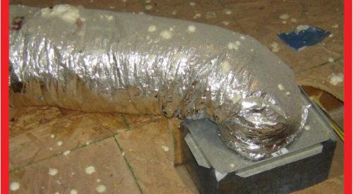 Wrong - Flex duct resting on floor compressing insulation and causing condensation 