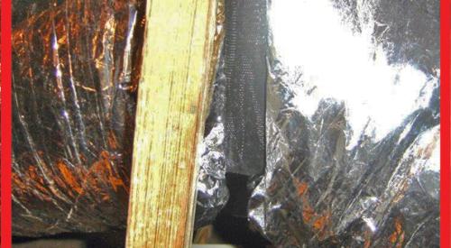 Wrong -The duct does not have enough support so it is sagging and compressing the duct