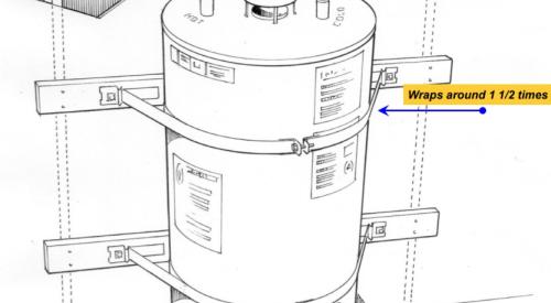 An indoor water heater should be secured to the wall’s studs to prevent it from moving or tipping over in the event of an earthquake