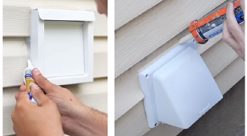 Install (or re-install) caulking around an exhaust fan vent that was installed after the wall was sided; inspect the caulking every two years and reapply if the old caulking has cracked.