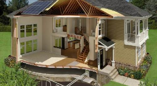 A ground-source heat pump used a fluid flowing through pipe loops to draw heat from or discharge heat the ground to heat or cool the indoor space. 