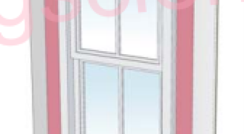This window is properly flashed, with pan flashing, then side (jamb) flashing over the window flanges, flashing across the top, and then the house wrap flap folded down before head flashing is added.
