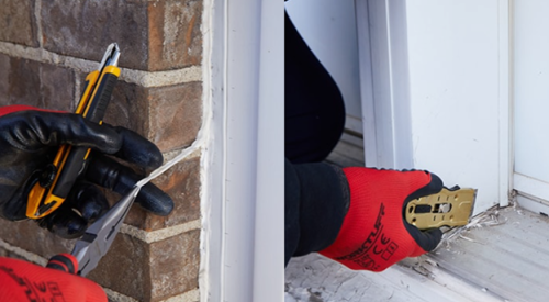  Pull off strips of old caulk using pliers or your fingers. Remove residual caulk using a razor scraper.
