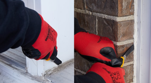 To remove old exterior caulk, use a utility knife (left) or a putty knife (right) to cut along both edges. 