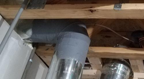RIght - Seams in duct boot elbow are fully sealed with mastic.
