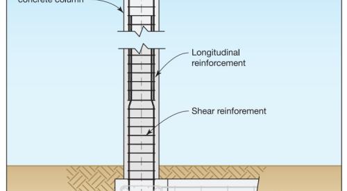 Section view of a deep pile foundation system constructed with reinforced concrete beams and columns to create portal frames, adapted from FEMA P-550, 2nd ed., case FEMA P-550, 2nd ed., case H.