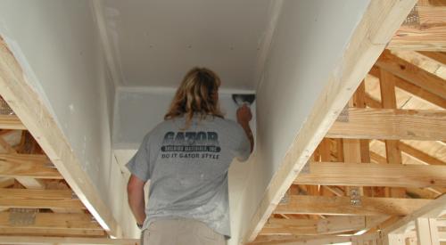 Raised ceiling chase sealed with drywall mud