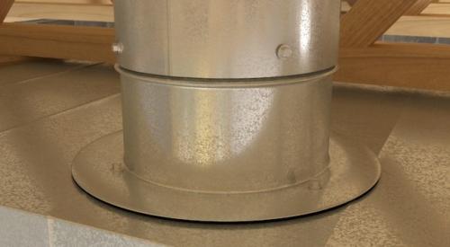 This is a take-off collar for connecting a round metal duct to a flat sheet metal trunk duct. 