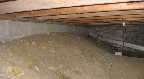 Wrong - The ground of the crawlspace should be covered with a vapor barrier that extends up the sides of the crawlspace. 