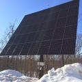This 13.8-kW array of solar panels is mounted on a steel pole with motorized dual-axis rotation to track the sun, maximizing electrical power generation.  